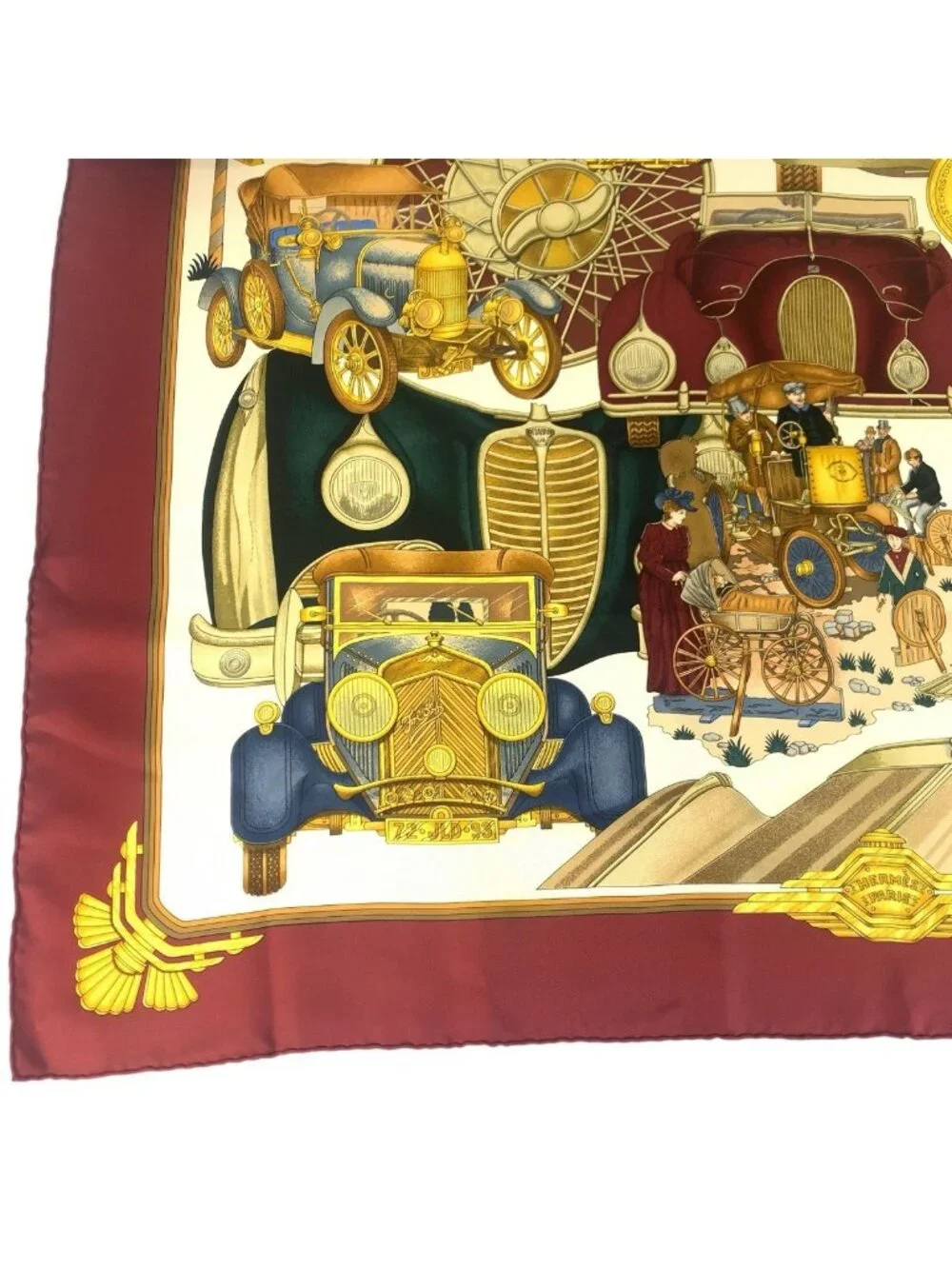 Hermes Automobile Carre 90 Wine Red Multicolor Silk Scarf - Picture 6 of 7